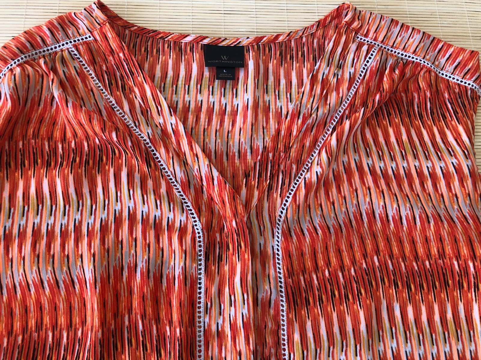 Worthington Woman’s Sleeveless Button Up Lightweight Top Orange Stripe Size M