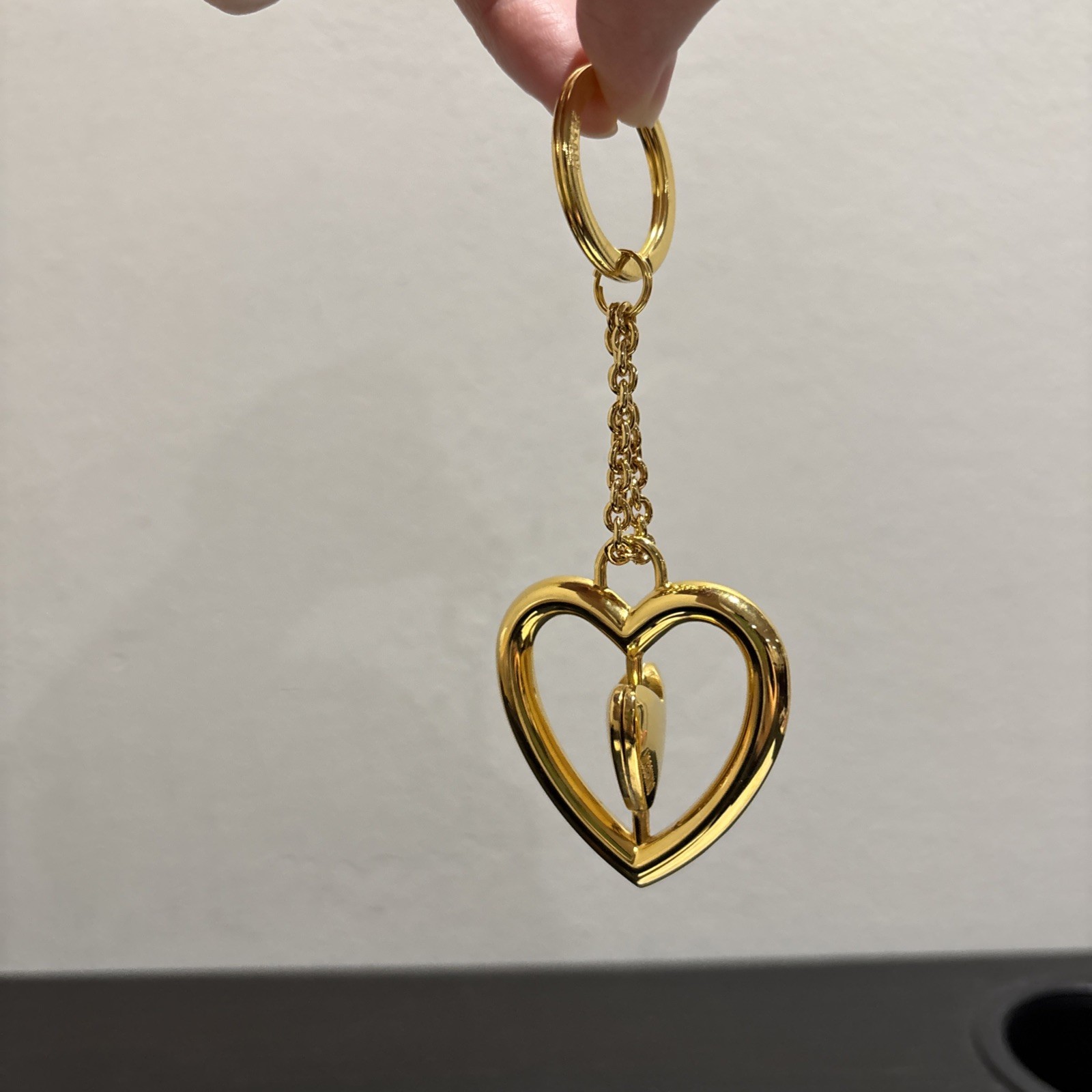 Vintage Moschino By Redwall Keychain Made In Italy Gold Double Heart Bag Charm