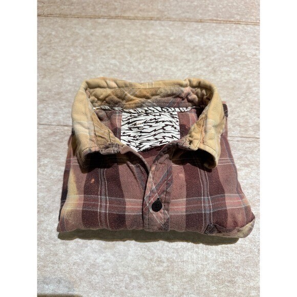Bleached Flannel Shirt Tie Dye Rust Gray Upcycled Unisex Medium/Large Grunge