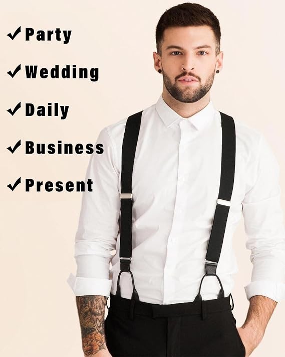 Men Y-Back Suspenders Adjustable Elastic Tuxedo Button Formal Outfits