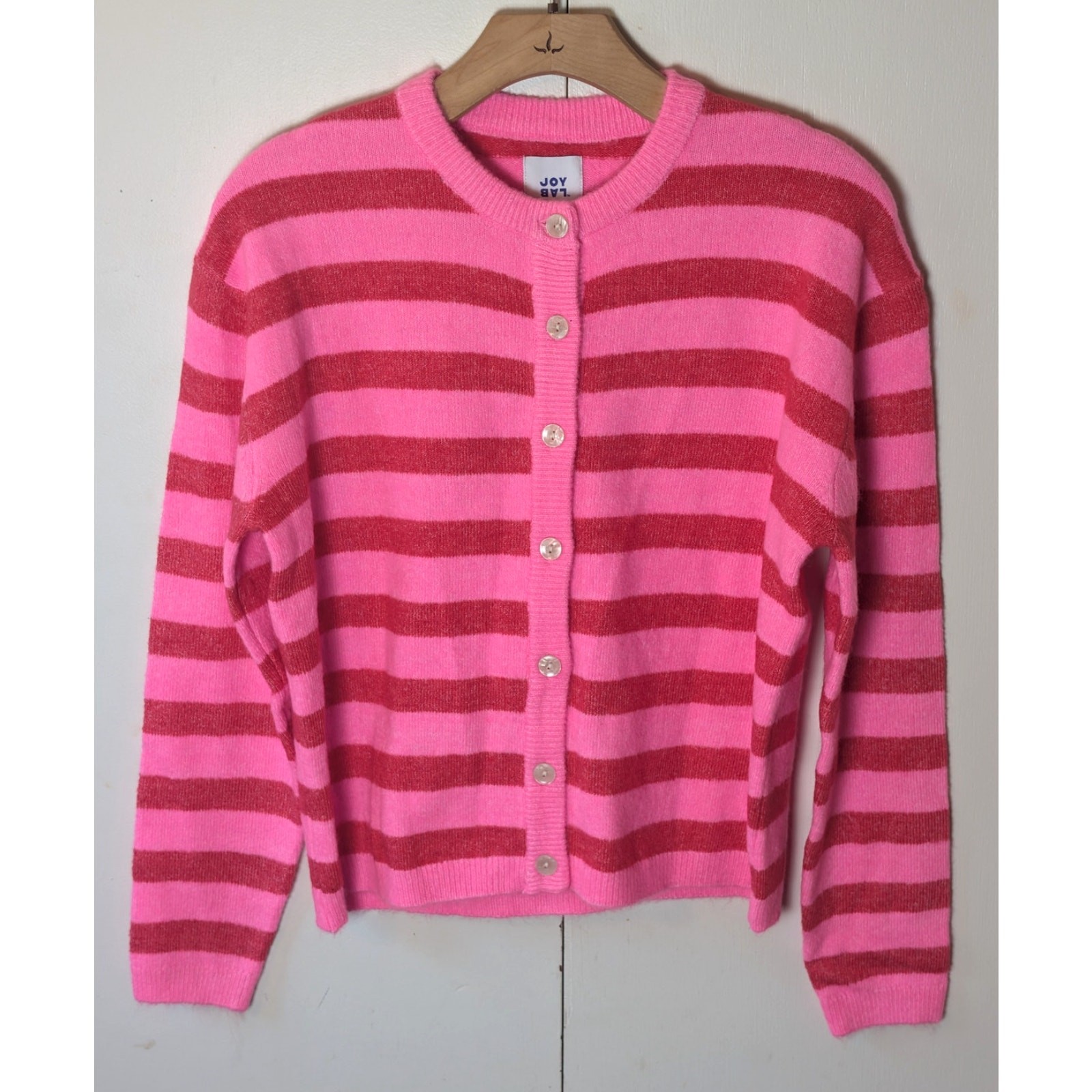 Joylab Bright Pink Striped Button Up Cardigan XS