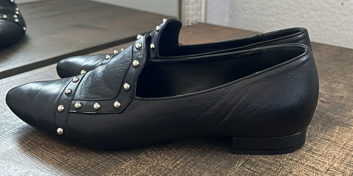 AGL Shoes Womens Black Leather Loafers Pointed Toe Slip On Casual Italy US 8