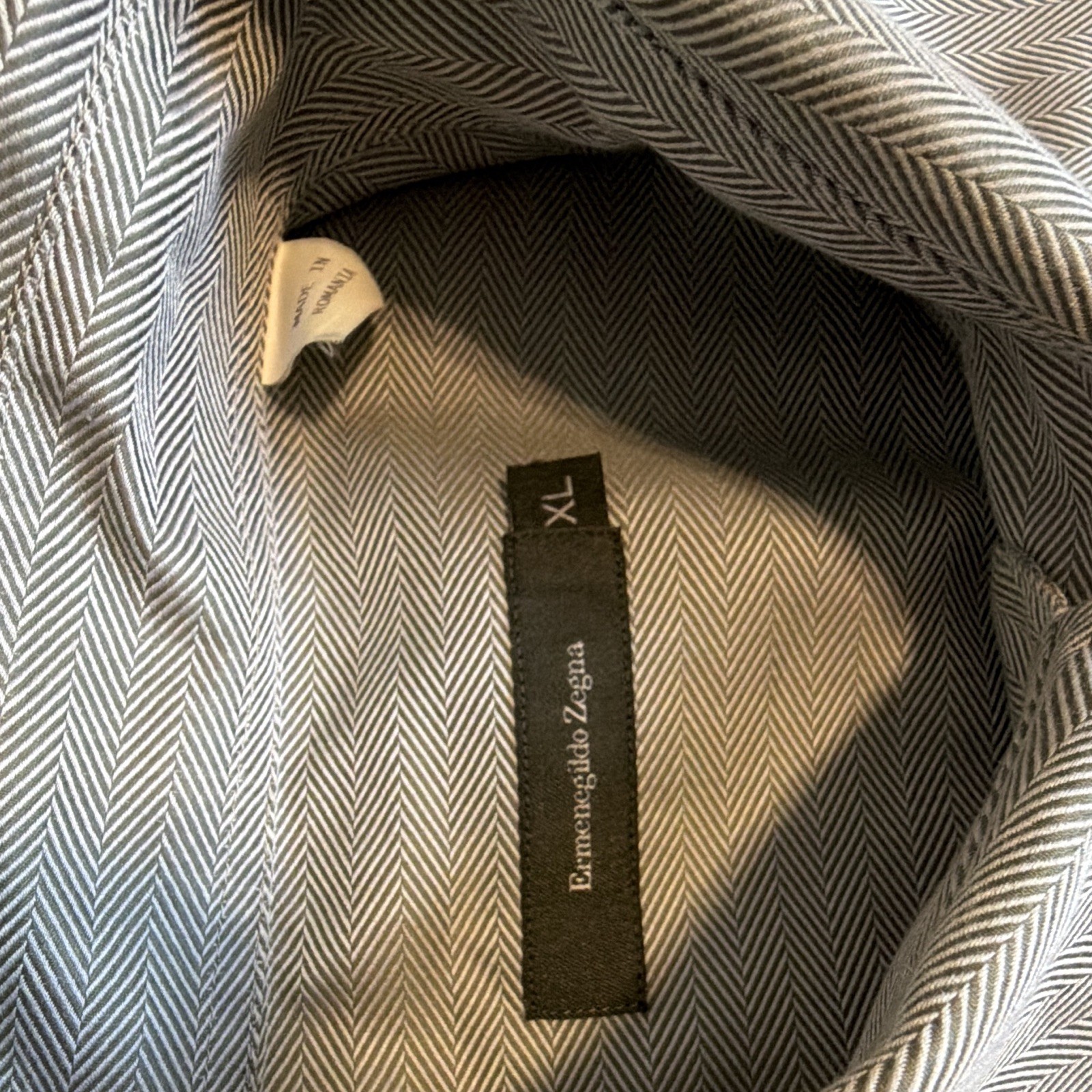 Ermenegildo Zegna Men’s XL Gray Herringbone Dress Shirt Cotton Easy Care 34/35