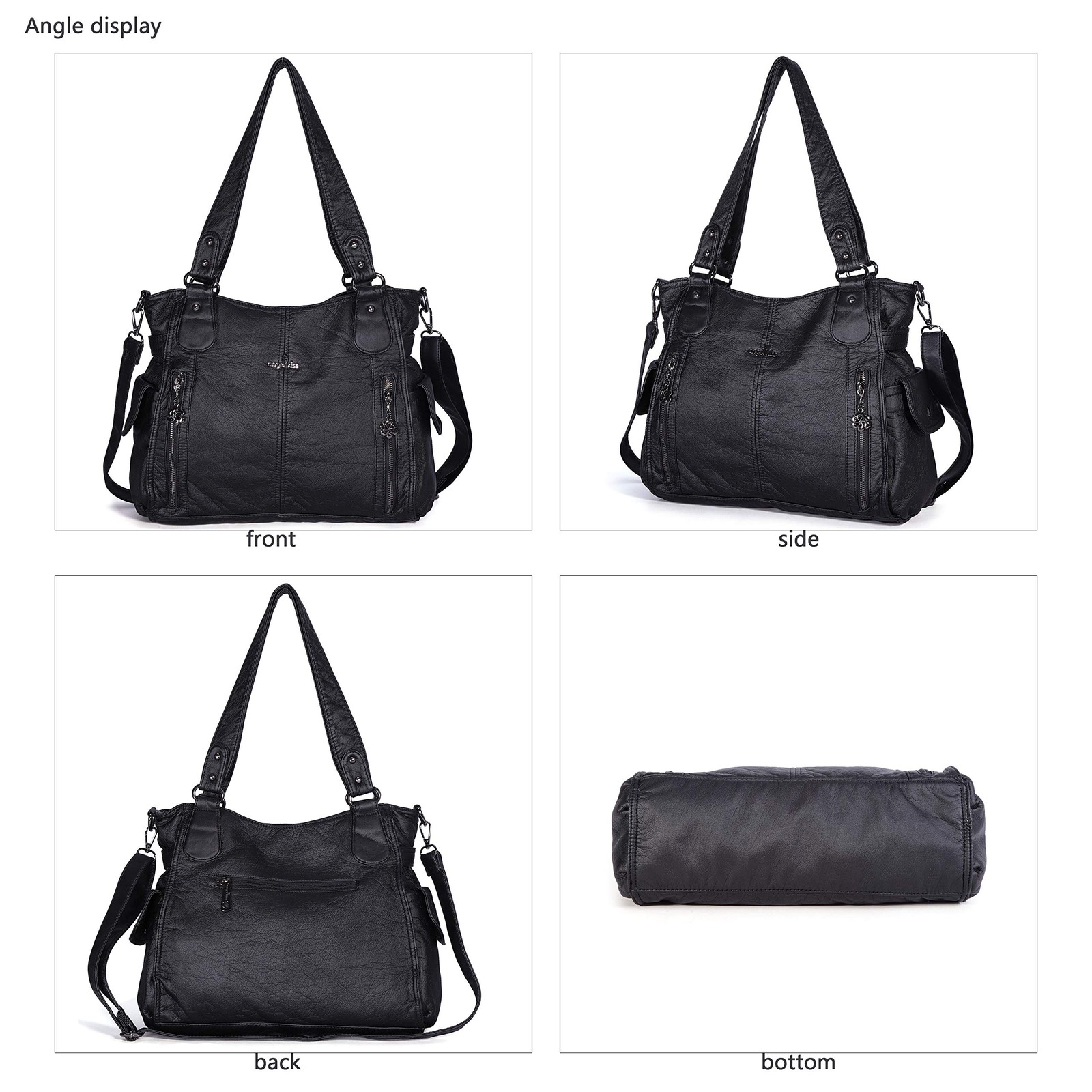 Handbag Hobo Women Shoulder Bag/Handbag Roomy Multiple Pockets Large, A-black