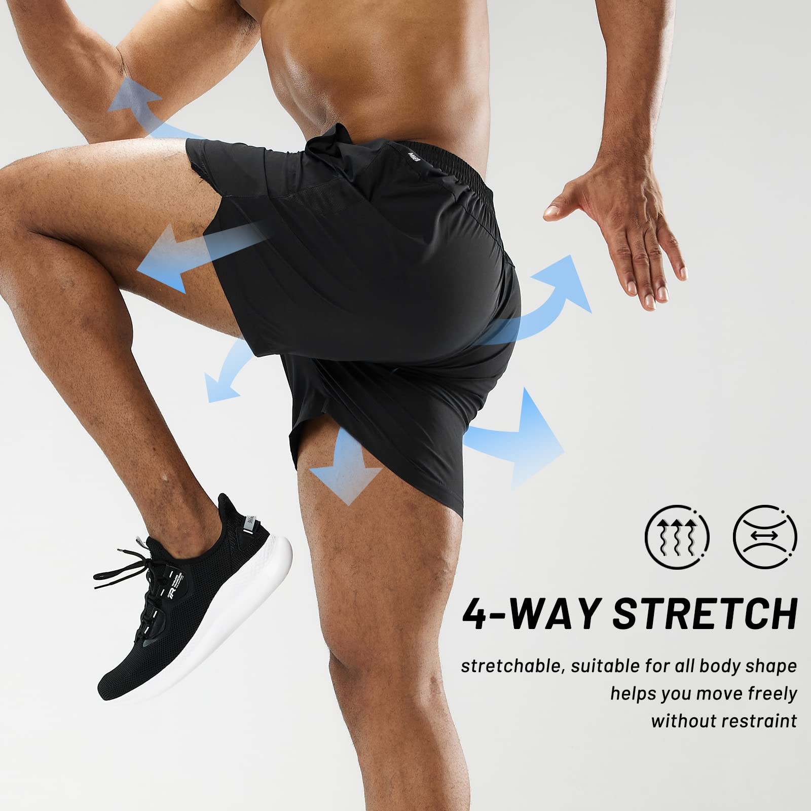 Men’s Workout Running Shorts Quick Dry Active 5 Inches Shorts with Pockets, L…