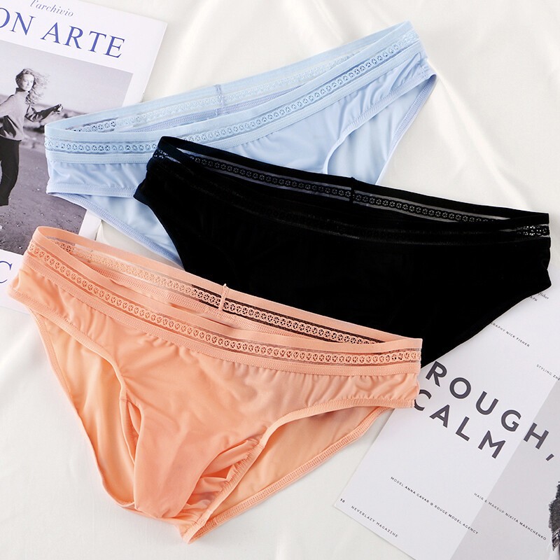 Men Translucent Ice Silk Underwear Penis Sheath Briefs Low Rise Pouch Underpants