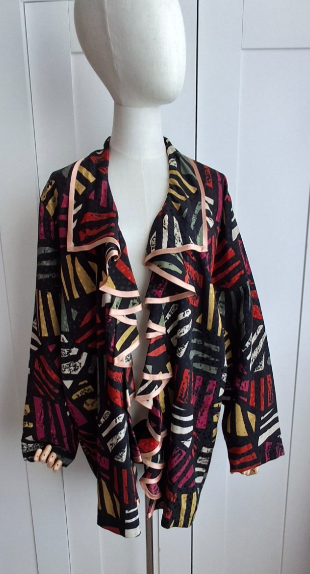 Vintage Designer John Bates London Jacket Ruffle Open Front Multicoloured Size L