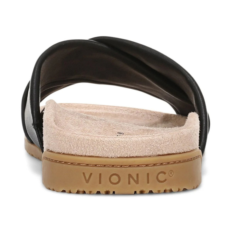 Vionic Etna Slide Sandal, Black Leather Color, Size 5 to 13, New