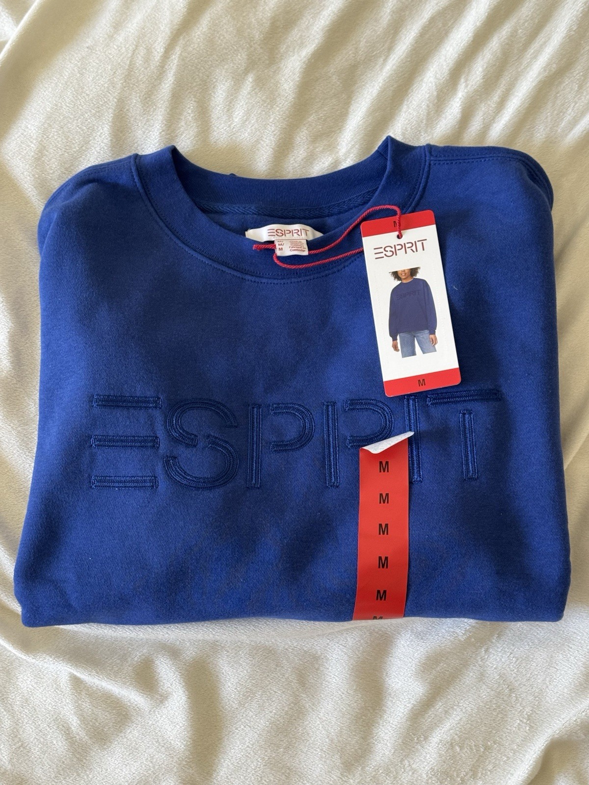 Esprit Blue Logo Graphic Print Crew Neck Pullover Sweatshirt Size M