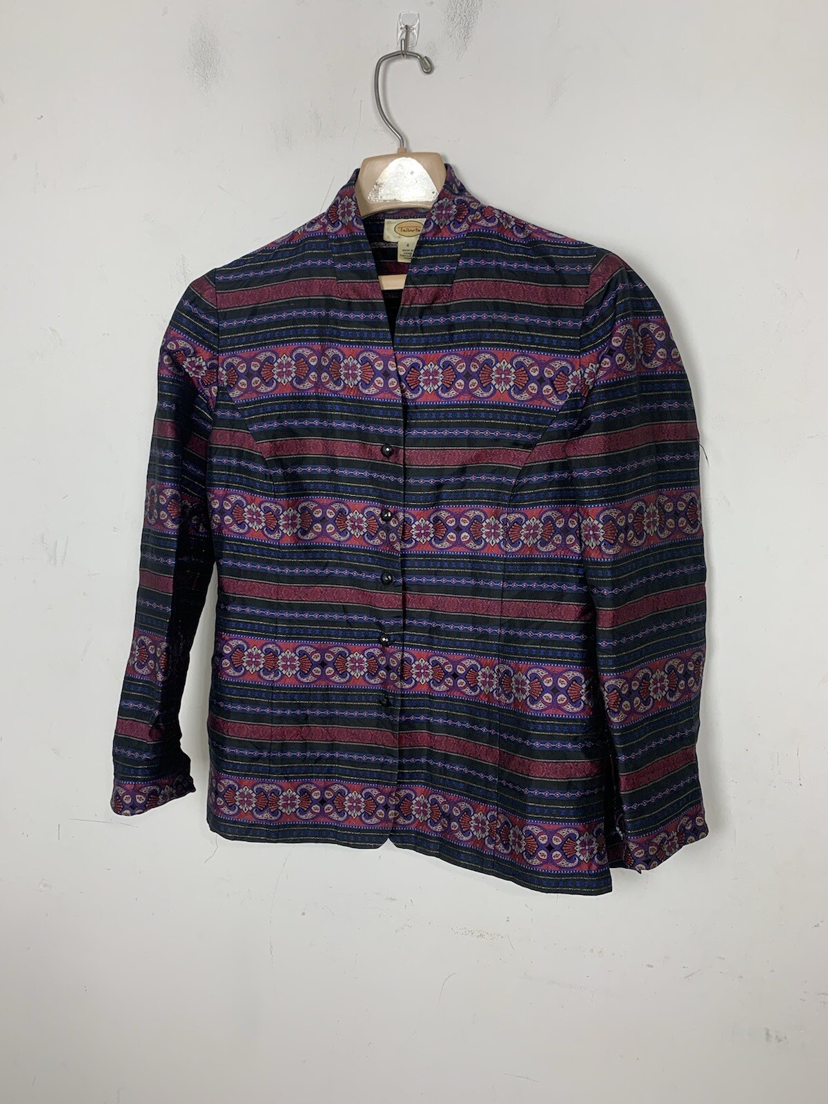 Talbots Womens Jacket 6 Silk Asian Fairy Floral Art to Wear Tribal Festival