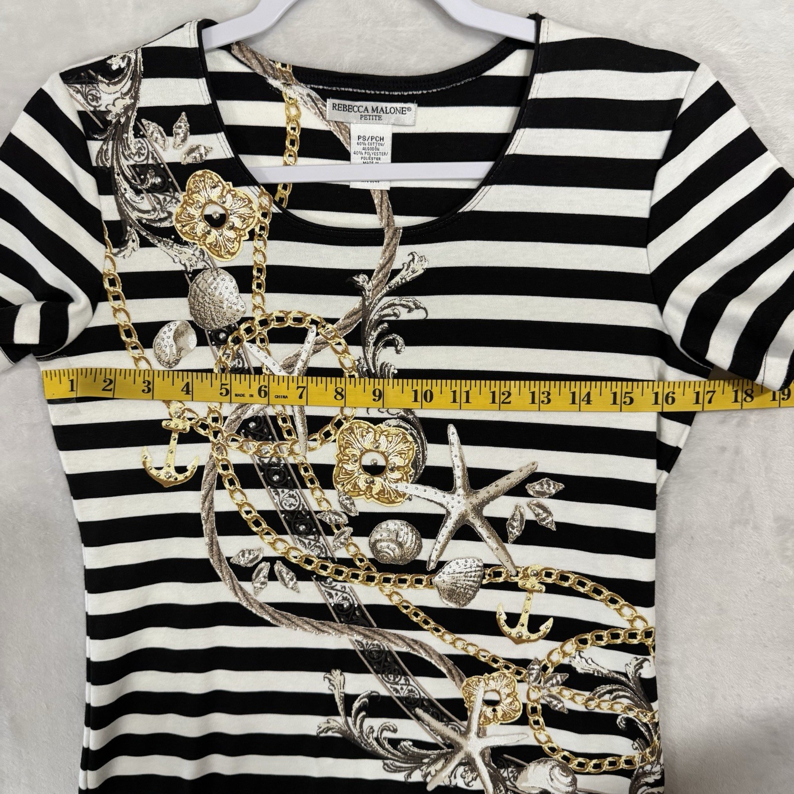 Studded Nautical Striped T Shirt Size Small P Sailor Top Seashell Beach Anchor