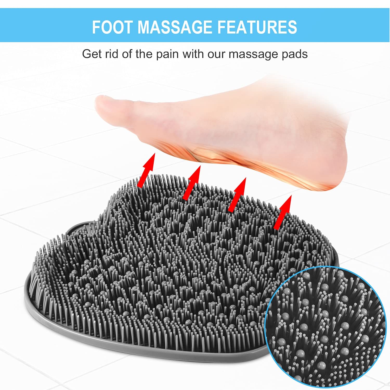 BESKAR XL Large Foot Scrubber Mat for Use in Shower 11″ x (Square), Gray