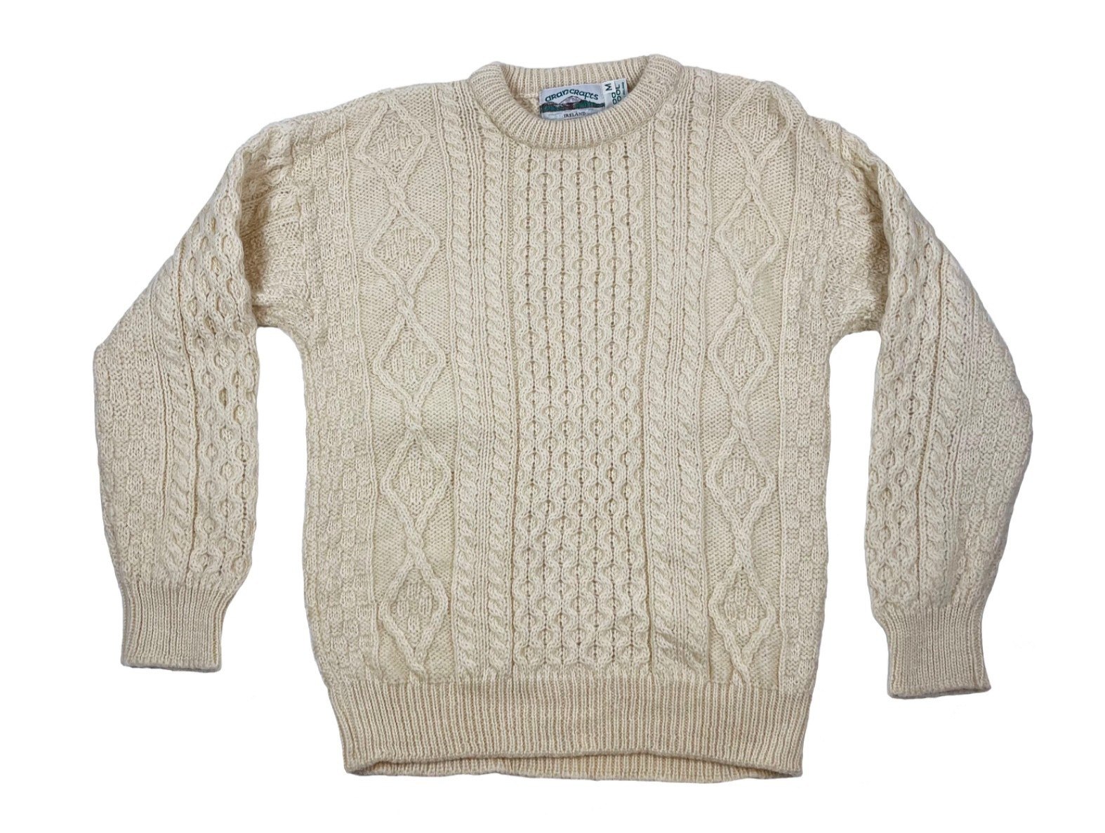 Vintage ARAN CRAFTS Fisherman Cable Knit Sweater Men’s Size Medium Cream