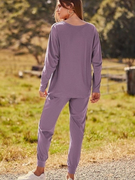 Pretty Garden Ribbed Two-Piece Loungewear Set in Lavender