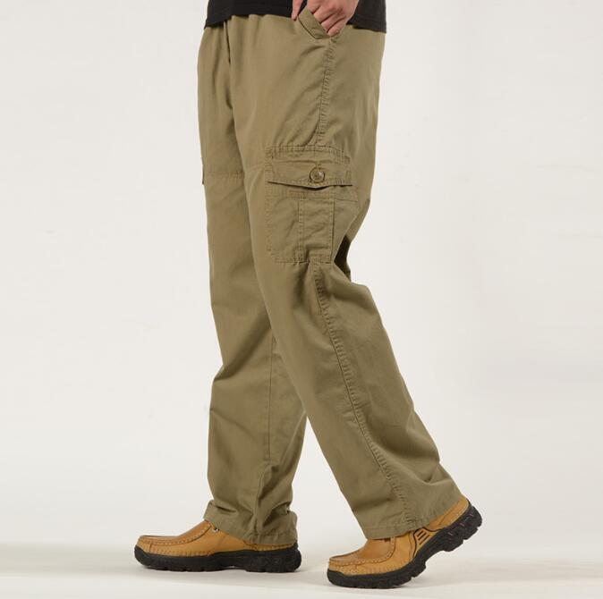 New Men Straight cargo pants middle aged Dad Loose Casual elastic Trousers Long