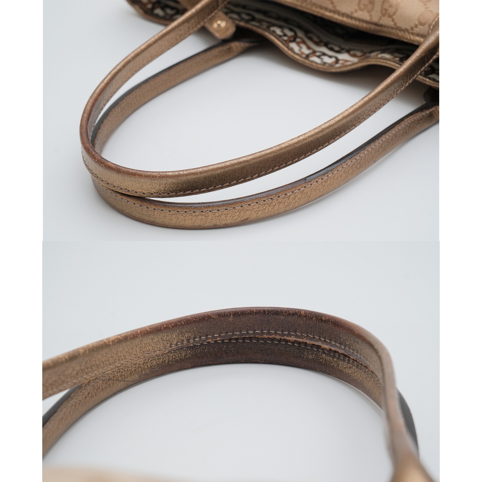 GUCCI Princy Tote Shoulder Hand Bag GG Canvas Gold