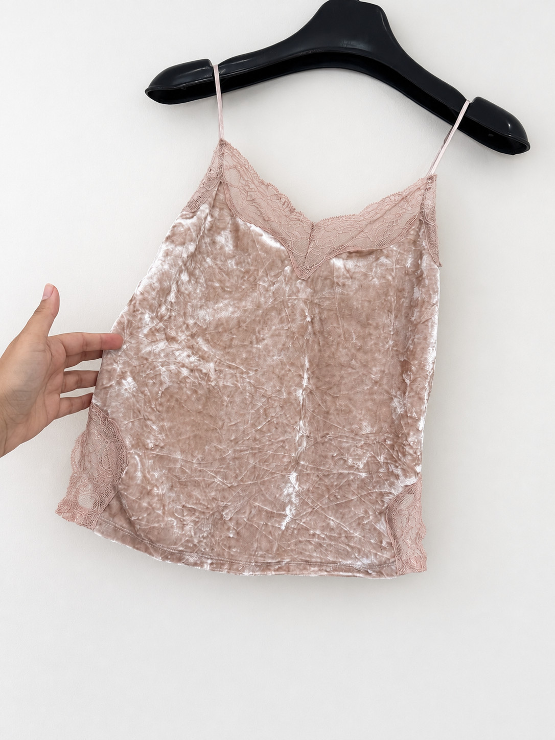 One Heart Women’s Blush Pink Crushed Velvet Lace Cami Top XS/S Y2K Coquette