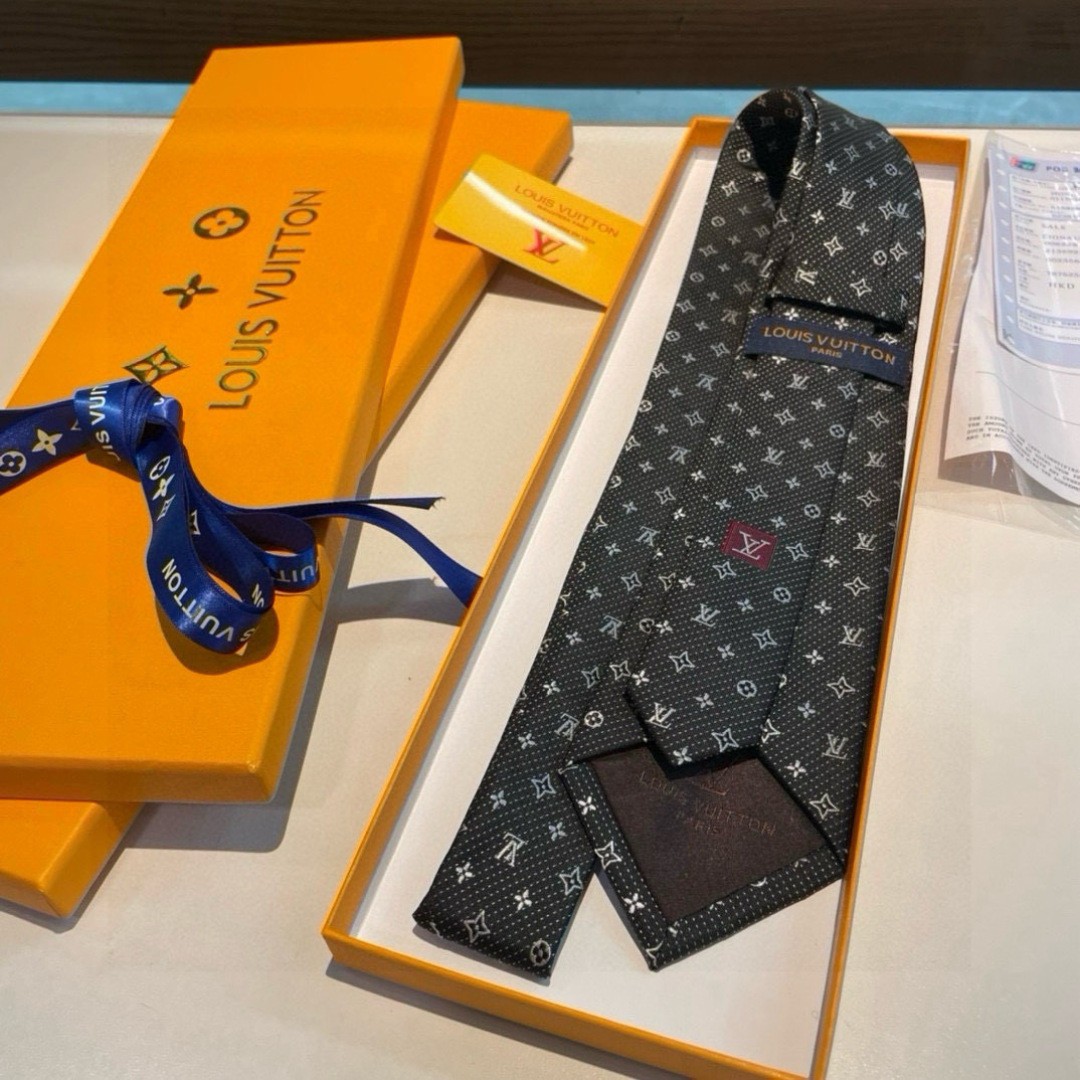 L.V Black Monogram Pattern Tie Men’s Formal Business Wedding Necktie Gift