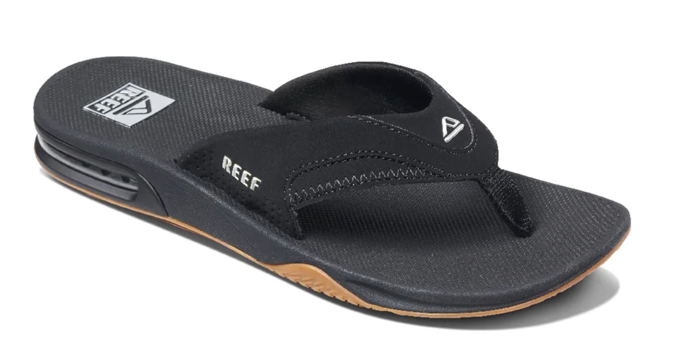 Man Reef Fanning Arch Support Flip Flop Sandal RF2026 Black Silver Brand New