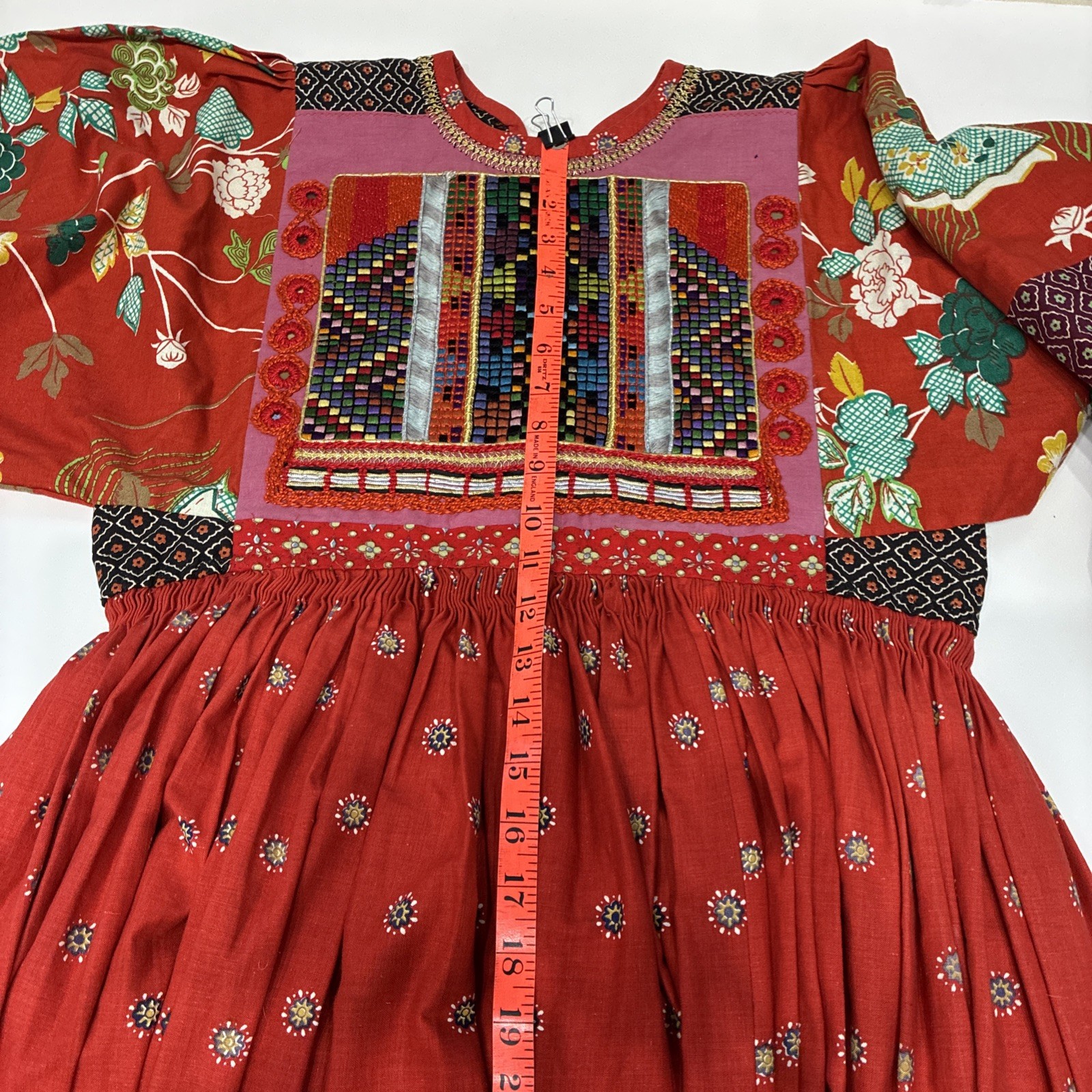 Vintage Afghan Kuchi Style Embroidered Beaded Red Maxi Dress Tribal Boho