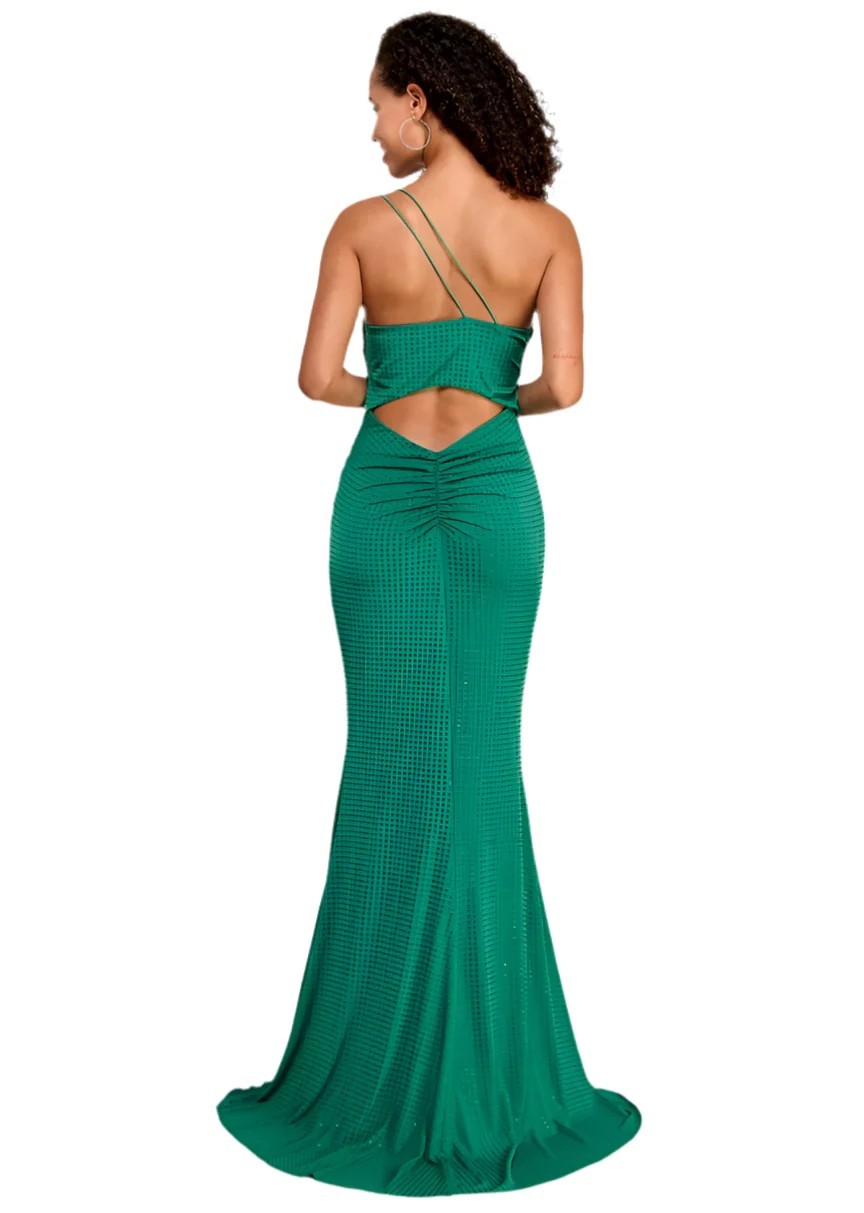 Crystal Doll green one shoulder studded gown Size US 5