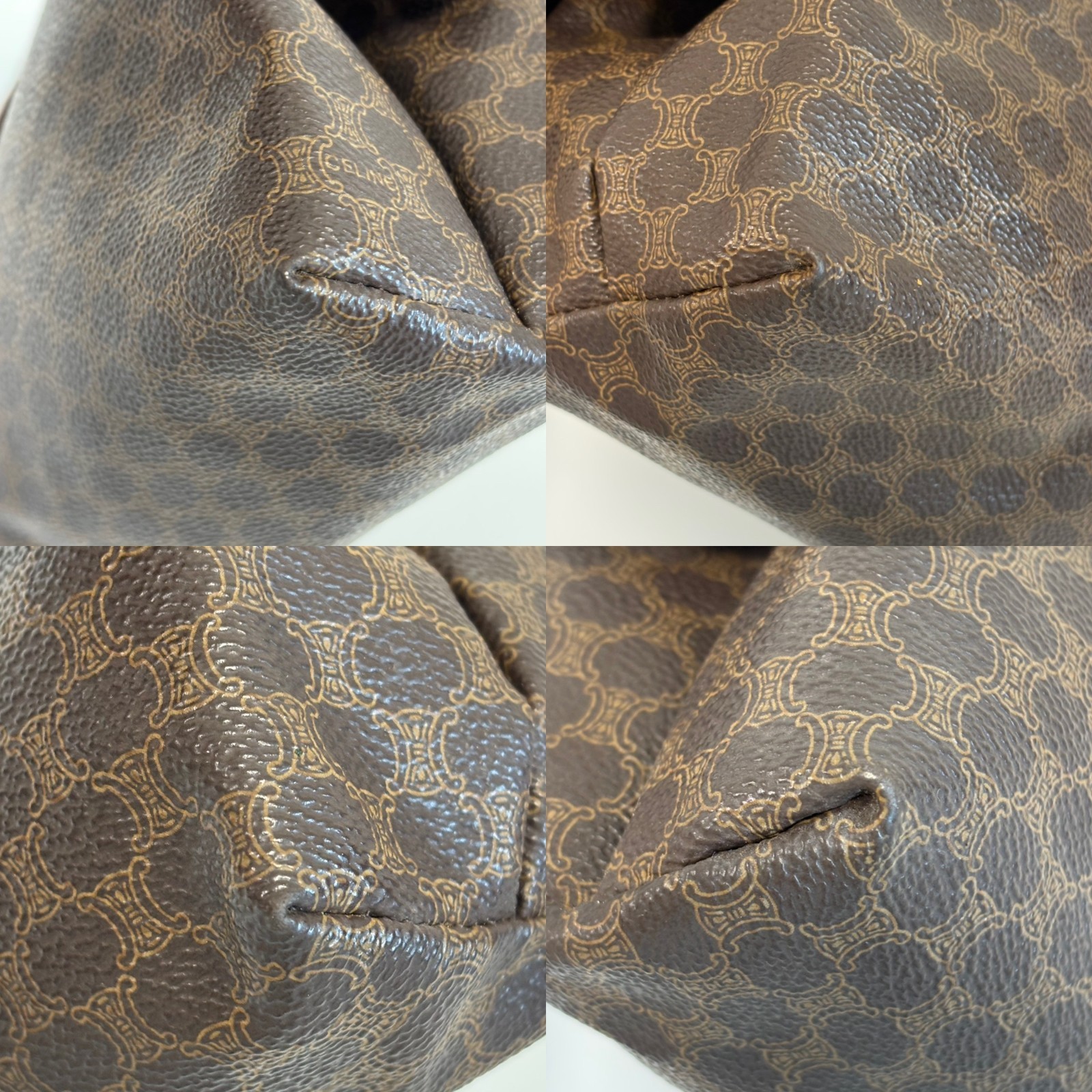 CELINE Vintage Macadam Vanity Clutch Bag Purse Cosmetic Pouch Brown