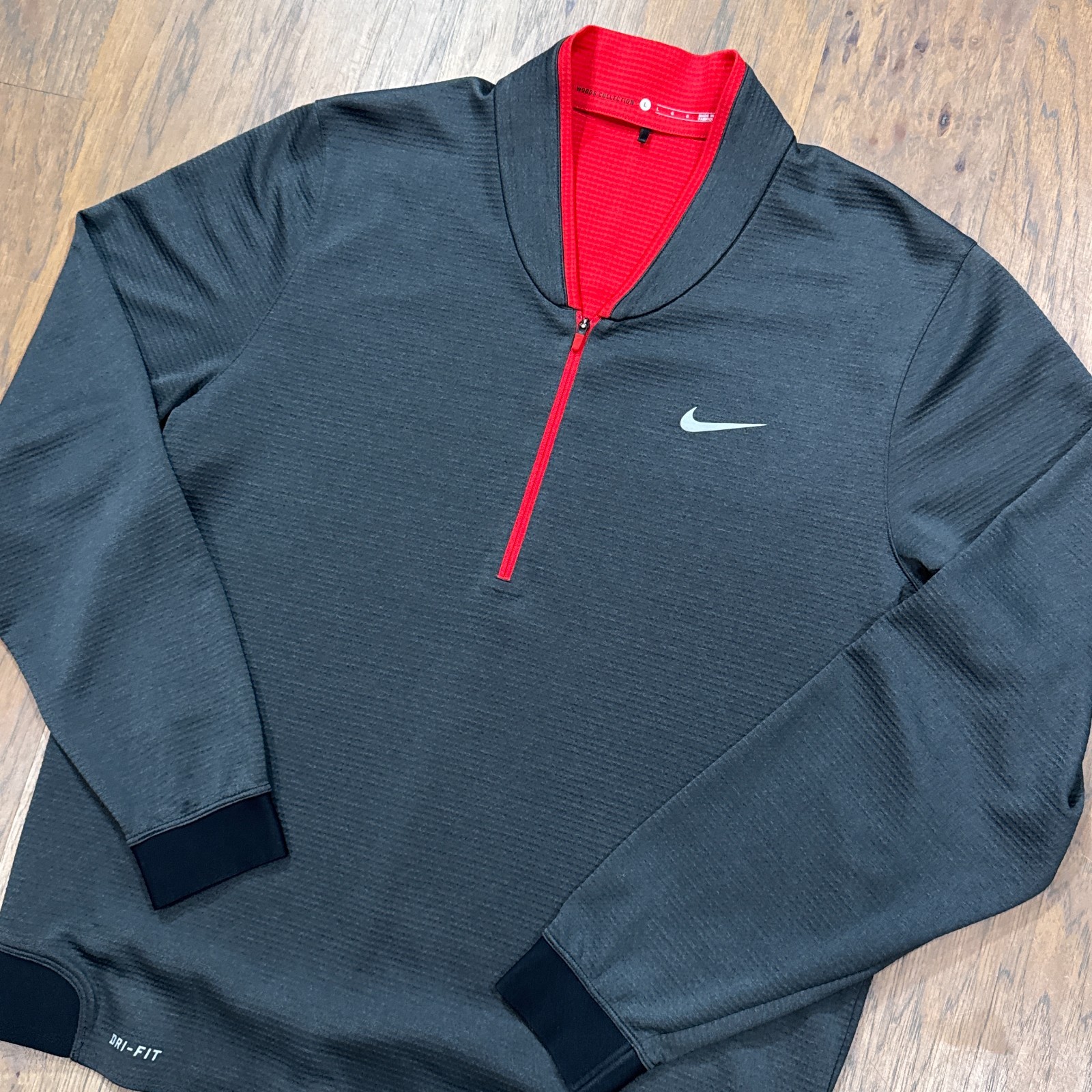 Nike Pullover Mens L Charcoal Gray Textured Tiger Woods Quarter Zip Golf Sweater