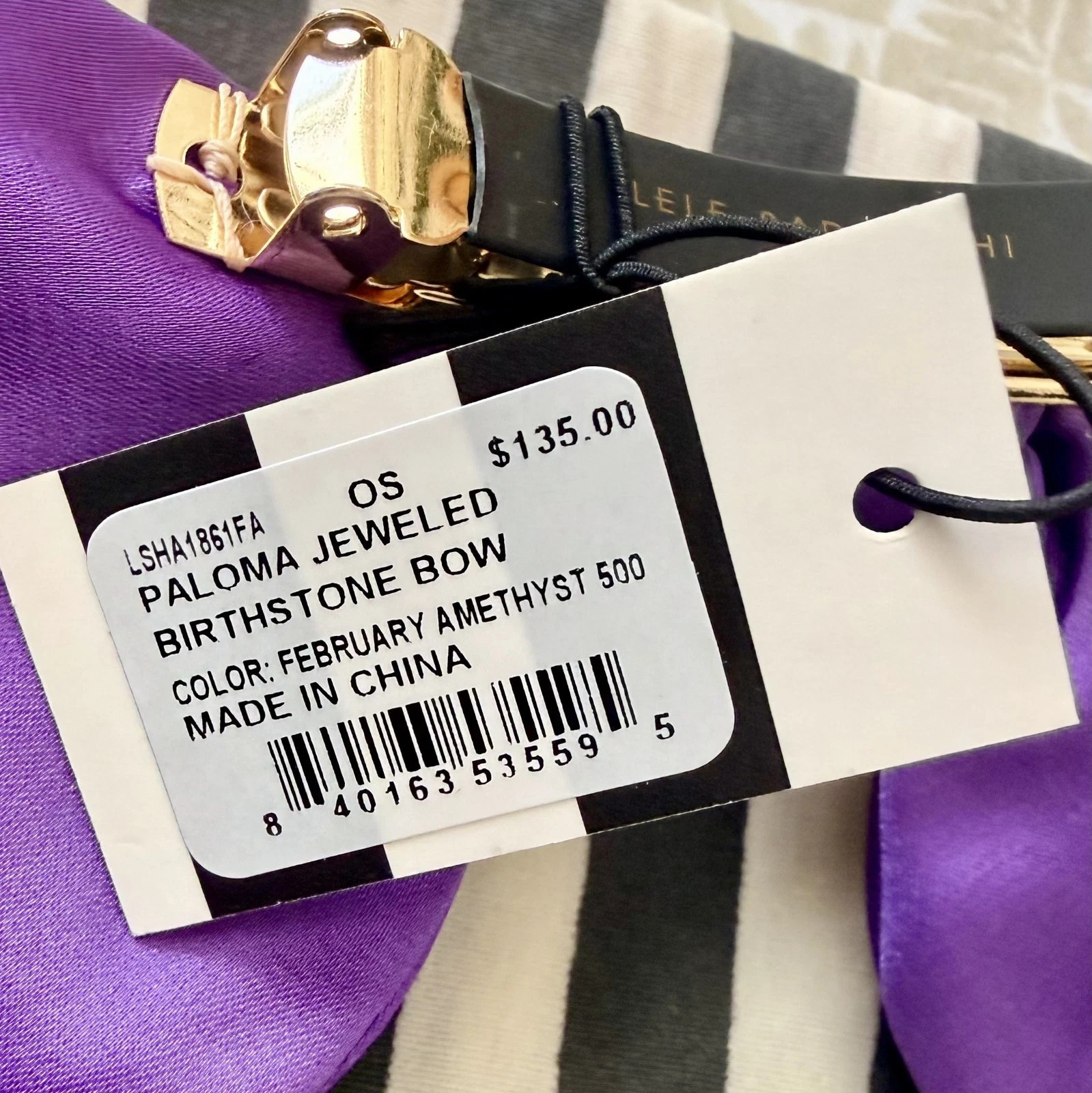 LELE SADOUGHI Paloma Jeweled Birthstone Bow $135 February Amethyst NWT!