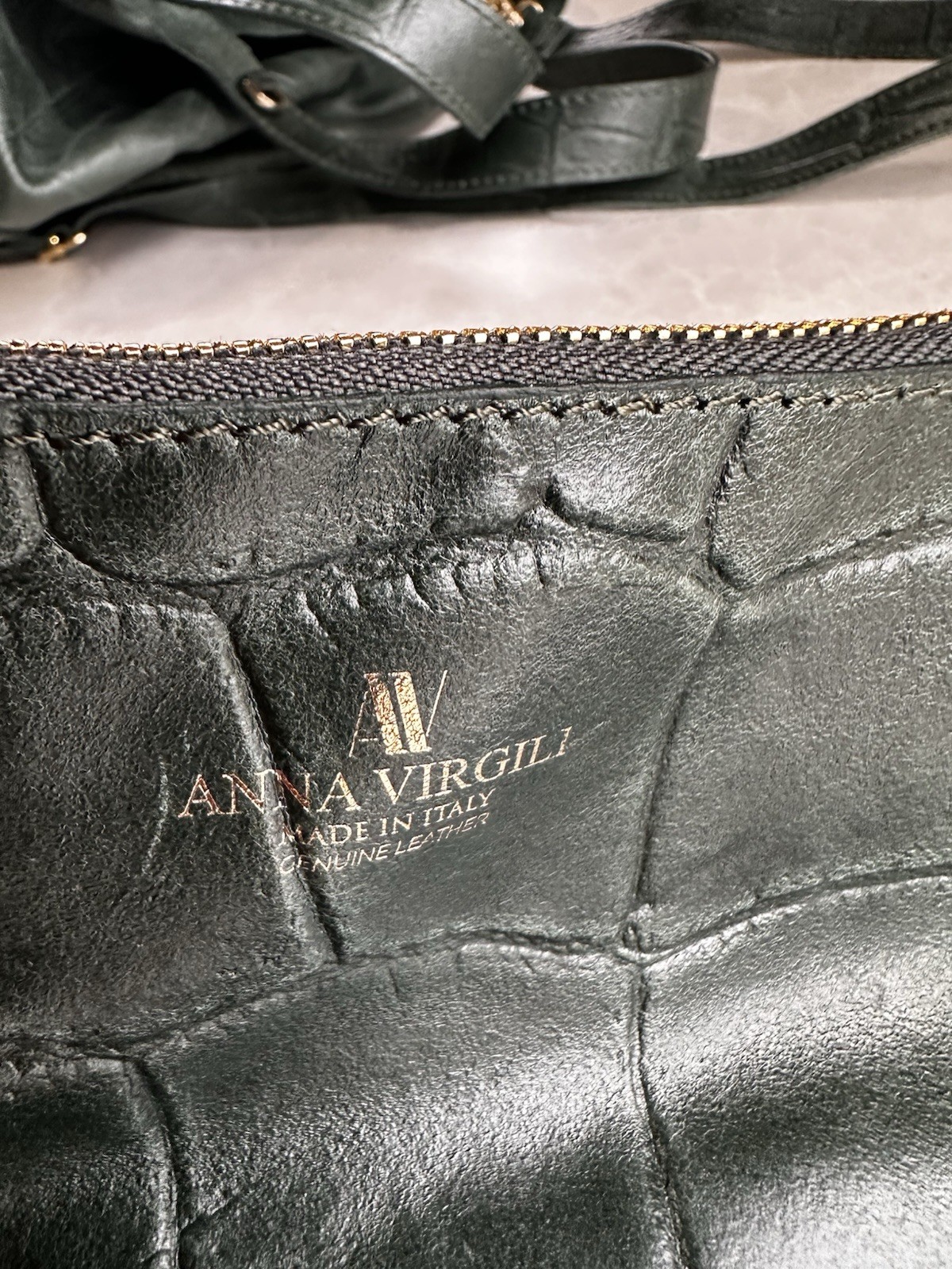 Anna Virgili Italy Green Crocodile Embossed Leather Handbag Shoulder Bag Set