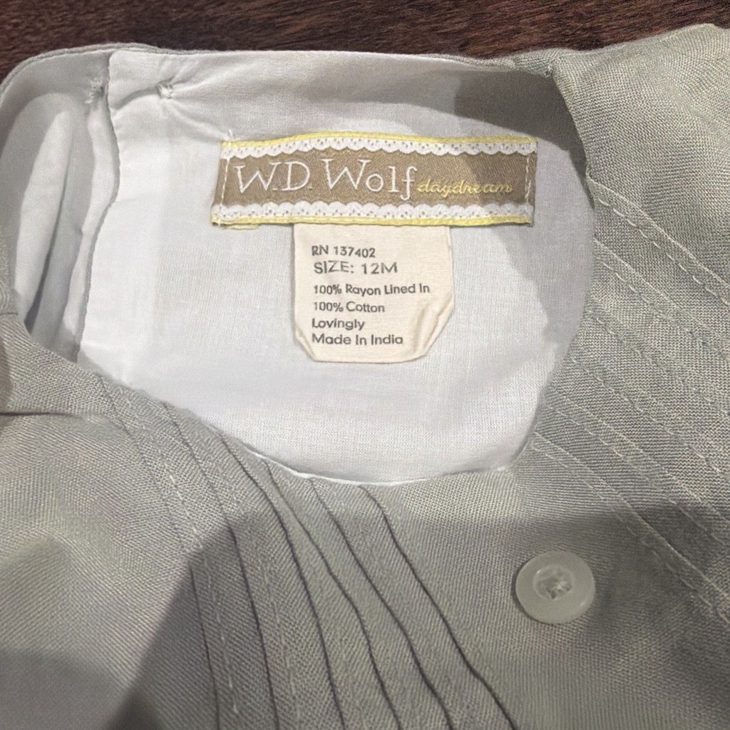 WD Wolf Girls 12M Gray Fit & Flare Floral Peter Pan Collar Ribbon Lined