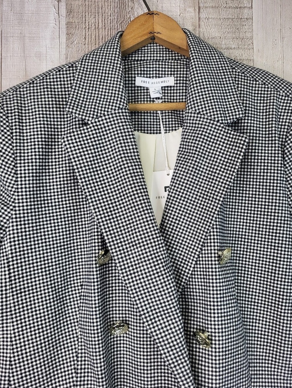 Free Assembly Double-Breasted Houndstooth Blazer – Black & White Size Large