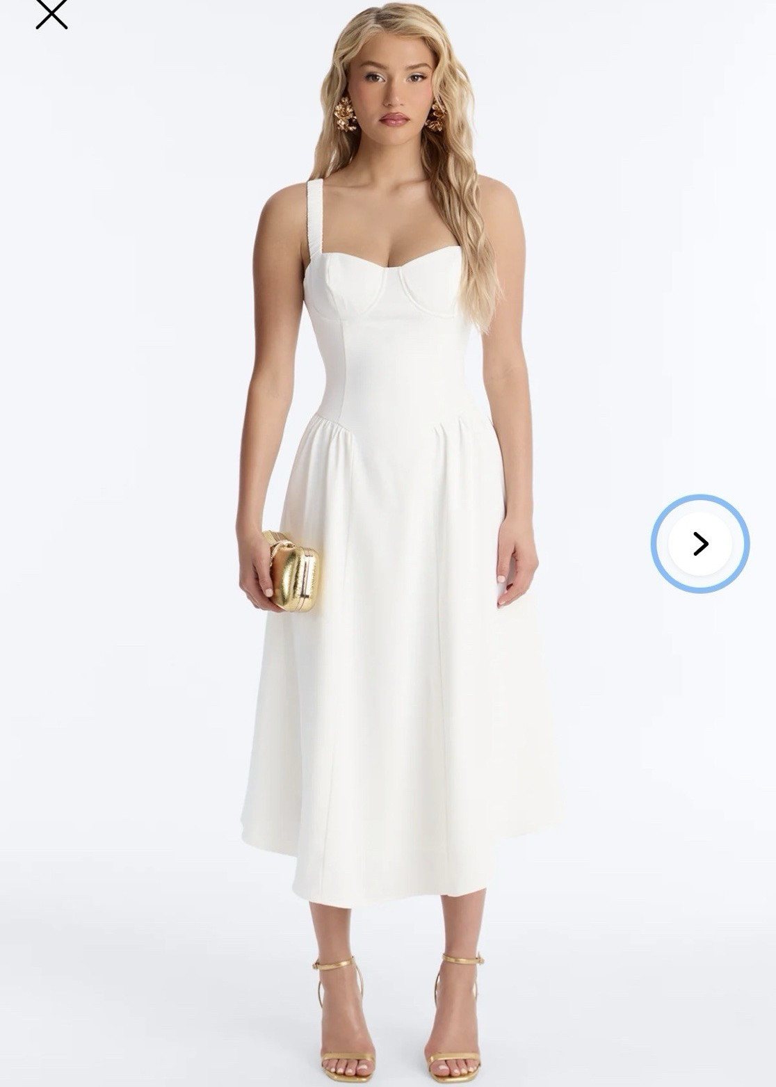 Fashion Nova White Sweetheart Neck Strappy Sleeveless A-Line Midi Dress L