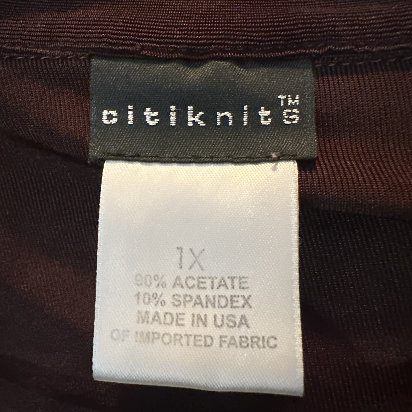 Citiknits Brown V Neck Stretch Slinky Knit 3/4 Sleeve Blouse 1X Tunic Top