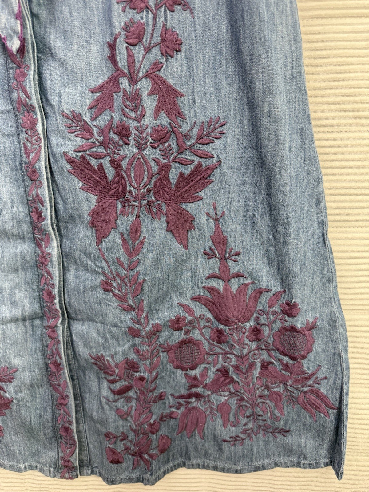 Sundance Catalog Jenny Mae Embroidered Denim Dress Belted Maxi Size S