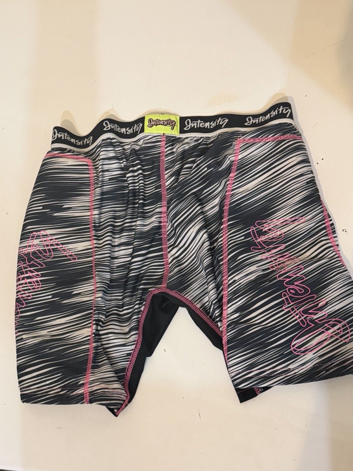 Intensity Padded Women’s Compression Shorts Abstract Black White Pink Polyester