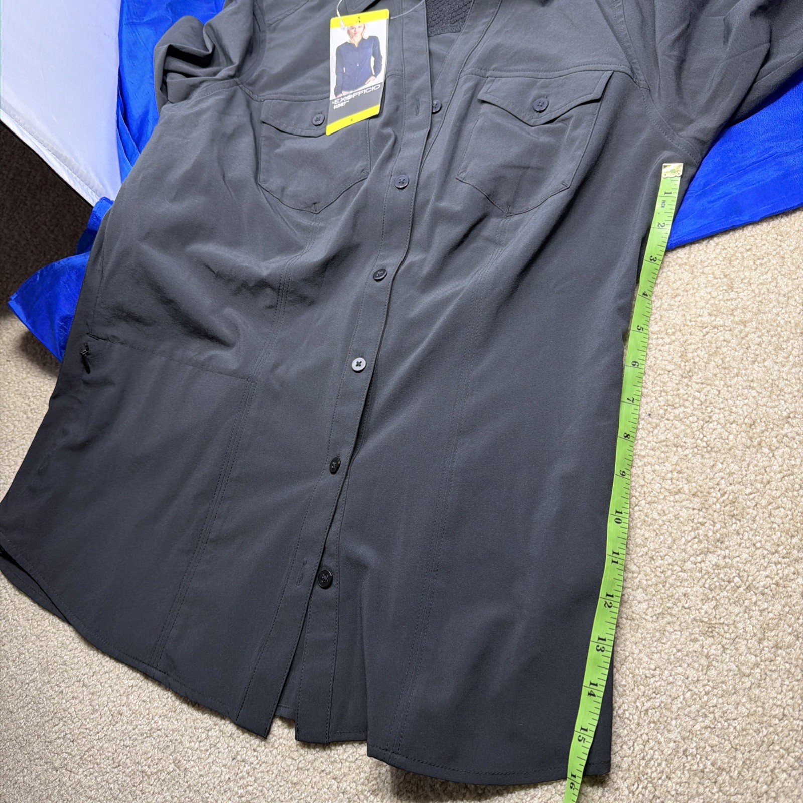 Ex Officio Kismet Long Sleeve Shirt Women’s Size Small Capri Black Collared NWT