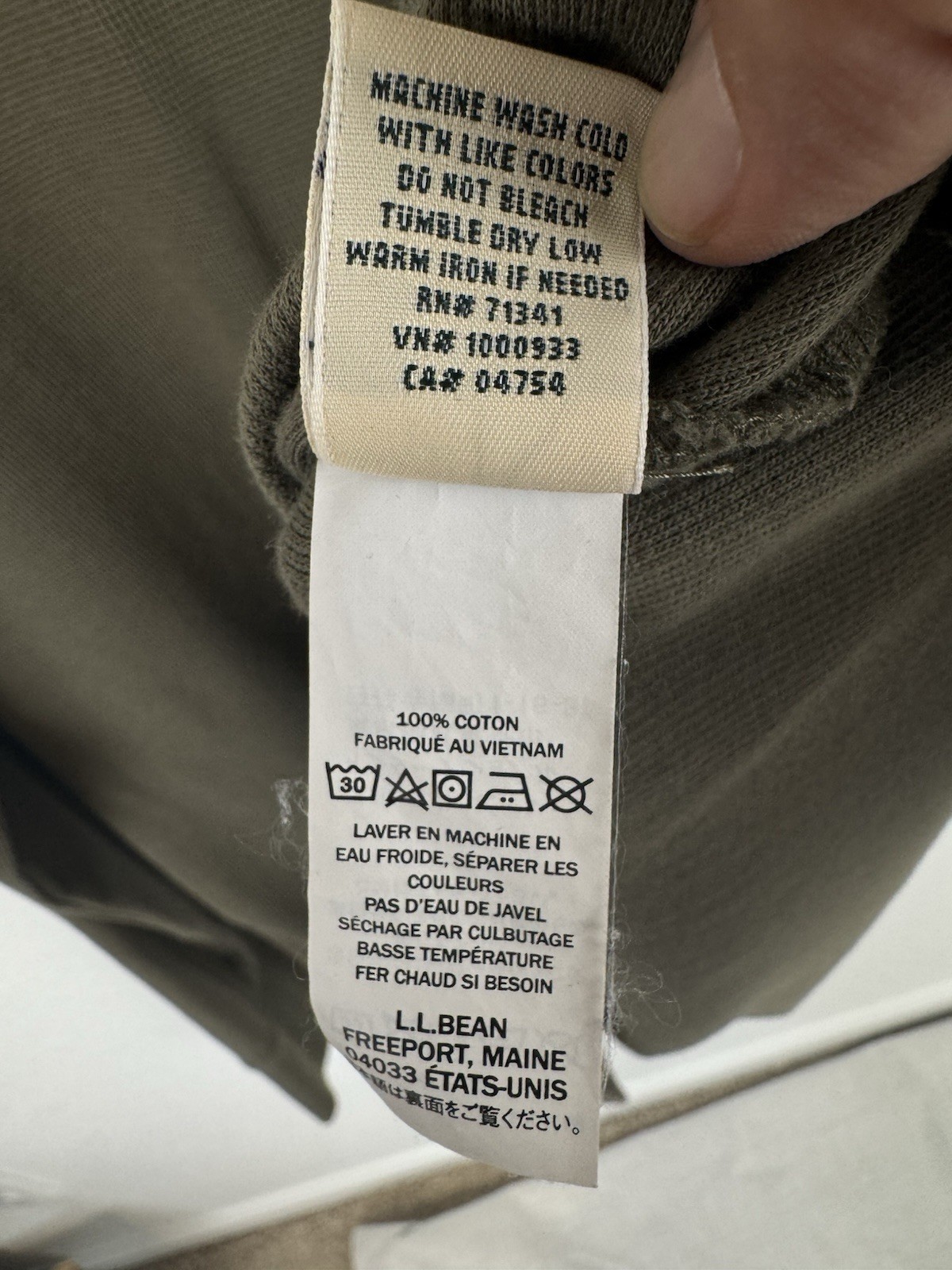L.L. Bean Olive Green Crew Neck Thermal Pullover Tee Long Sleeves Base Layer L