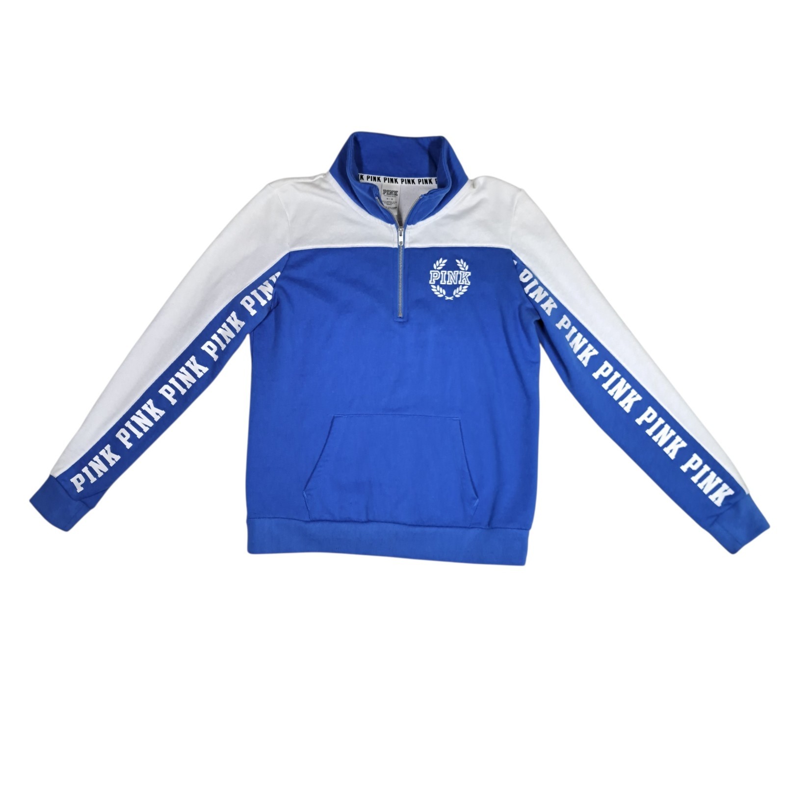 PINK Victoria’s Secret Blue White Colorblock Quarter Zip Sweatshirt M Collegiate