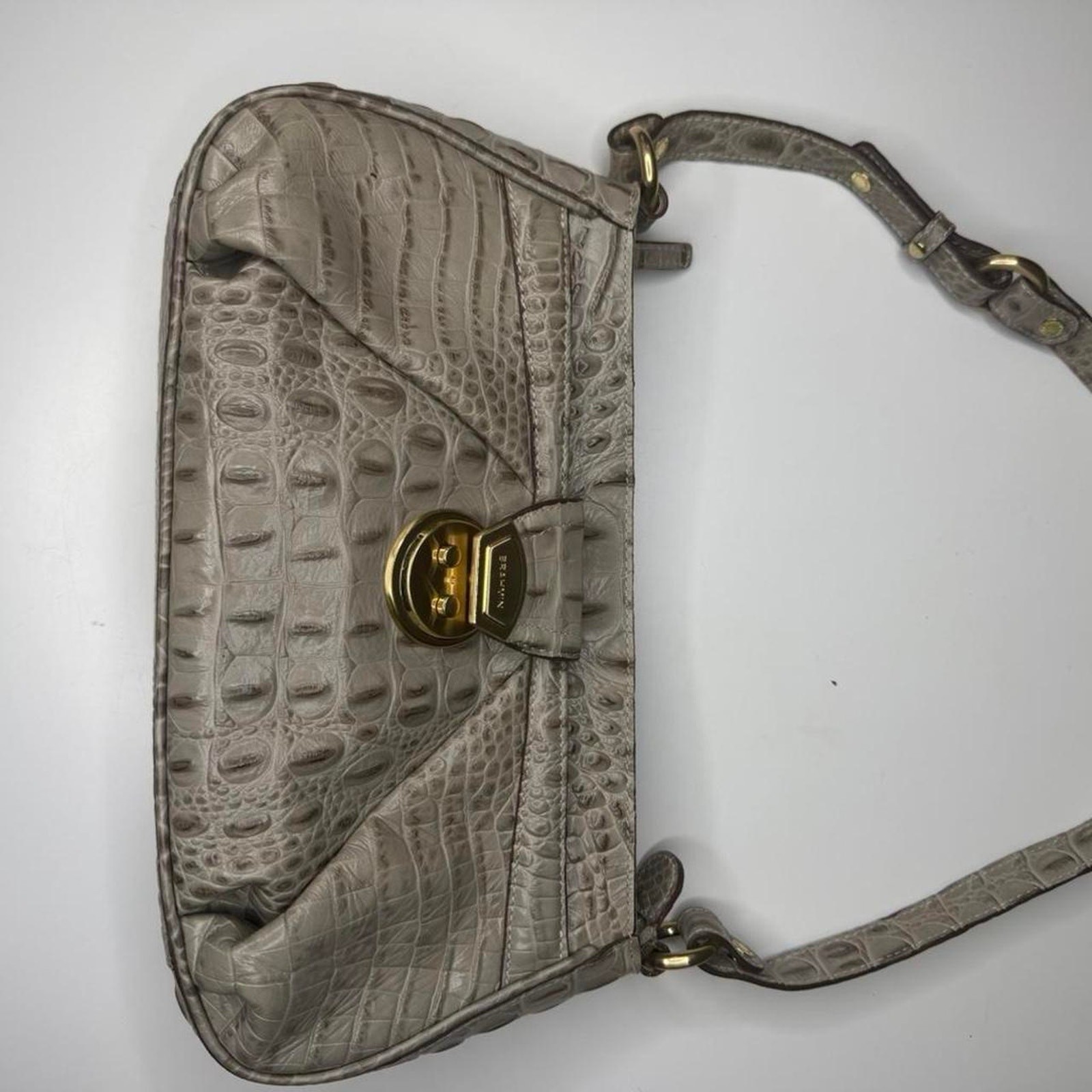 Brahmin Croc Embossed Shoulder Bag – Cream/Vanilla | Dust Bag Included
