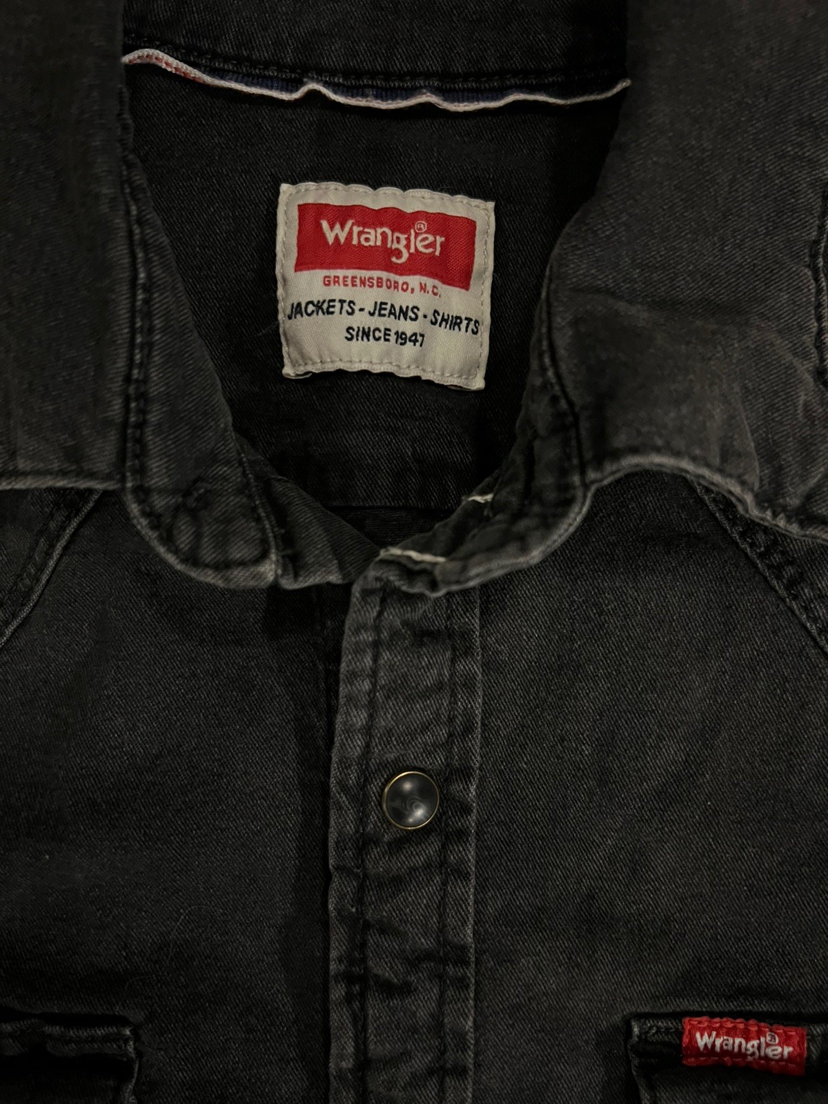 Wrangler Western Pearl Snap Denim Shirt Mens Small Black Long Sleeve