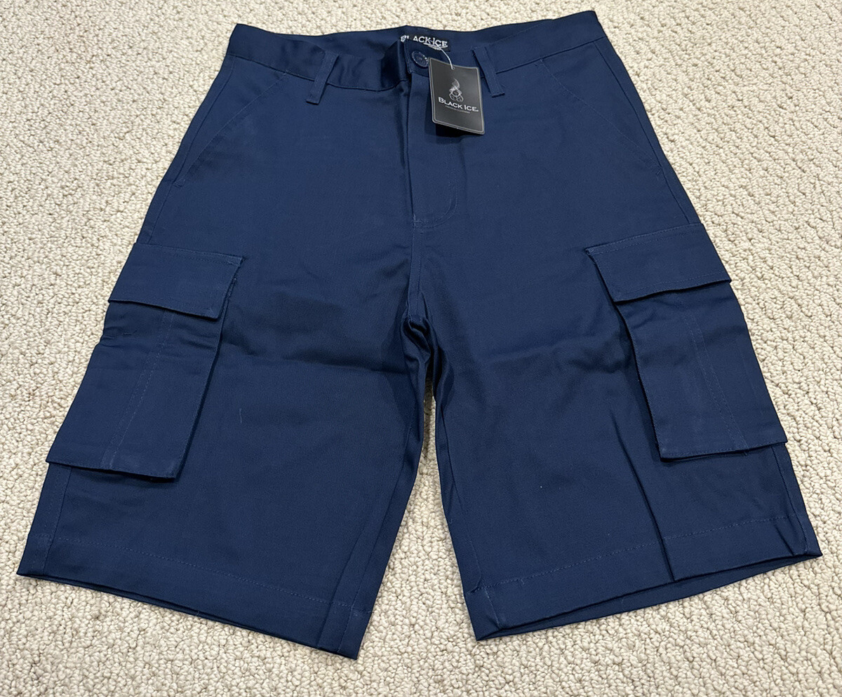 NWT Men’s Black Ice Navy Blue Cotton Cargo Pocket Shorts ALL SIZES
