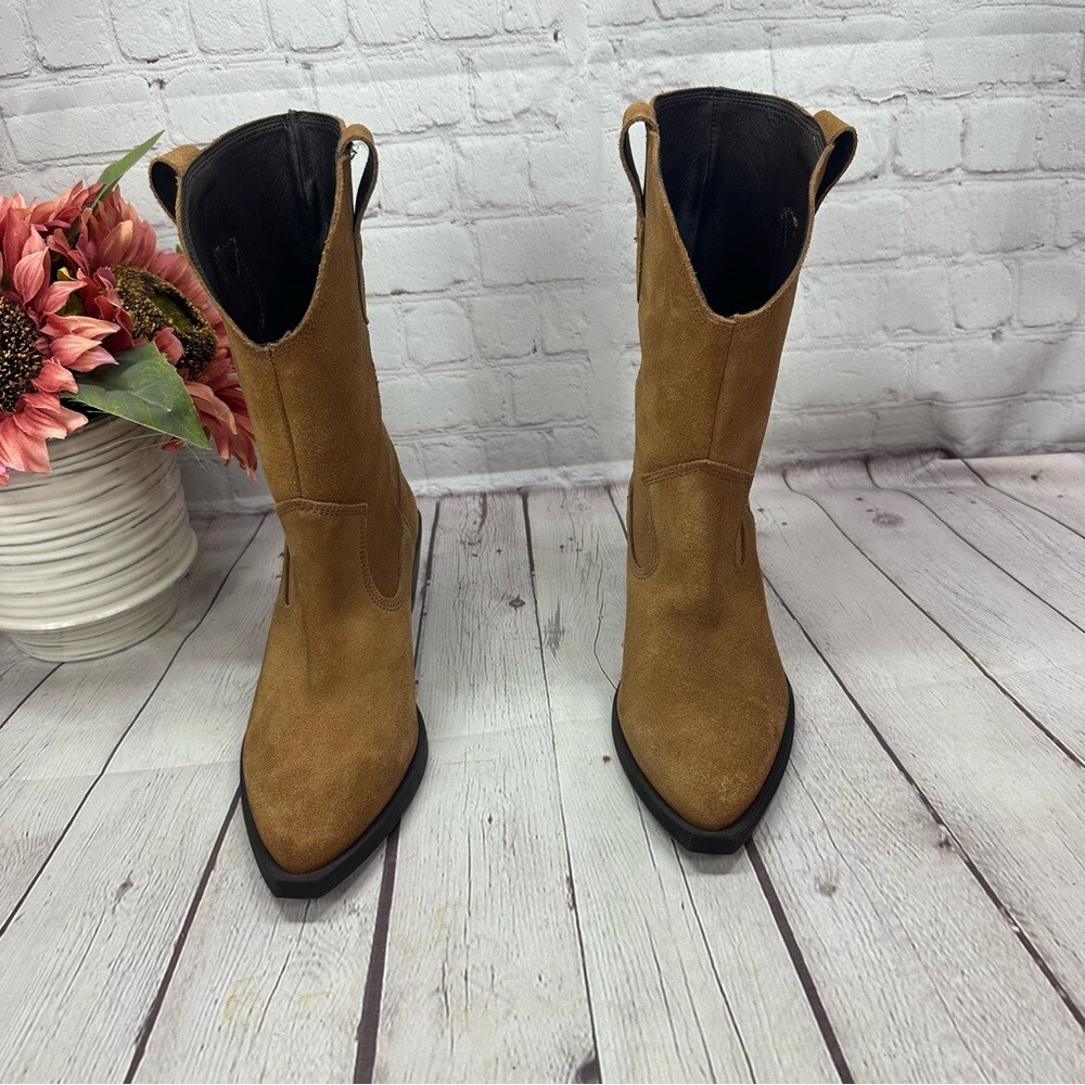NWT no box BIANCO camel Brown Suede Western Ankle Boots sz 36 EU