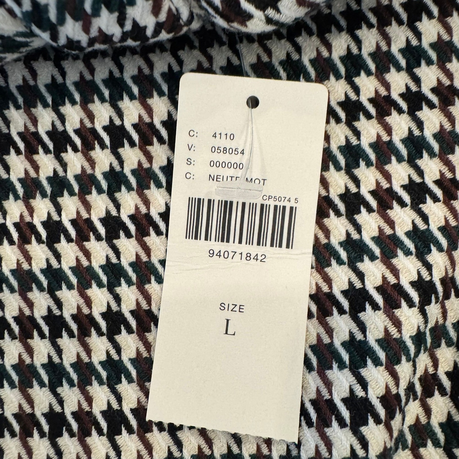 Maeve Anthropologie Houndstooth Peplum Button Front Top Brown Black Large NWT