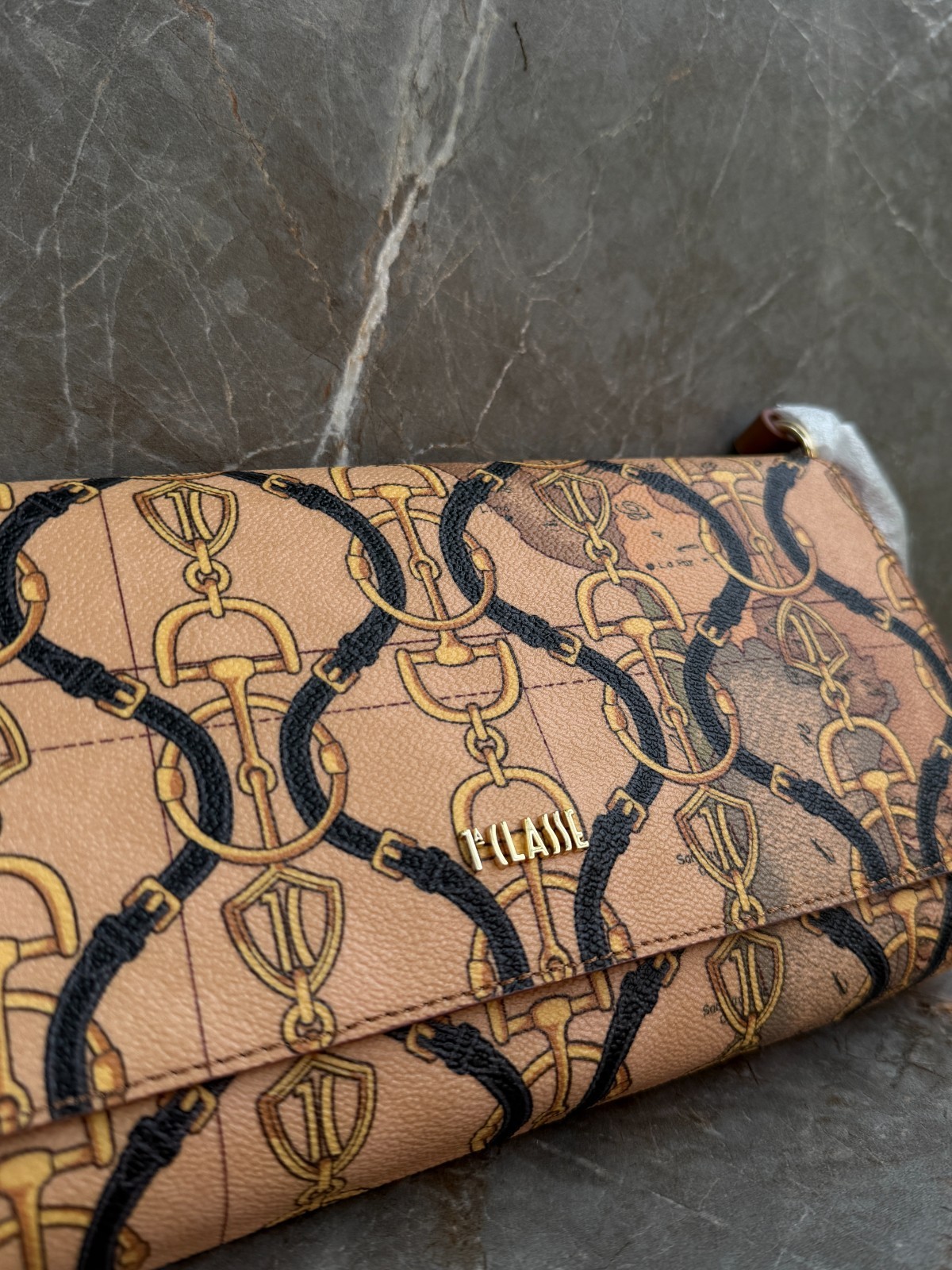 Alviero Martini 1a Classe Geo Map Chain Print Crossbody Clutch Bag Flap NWT