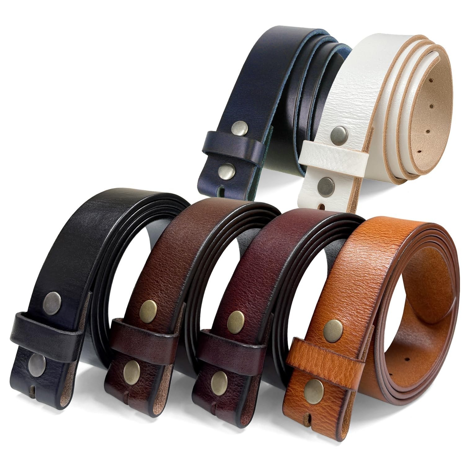 Genuine Full Grain One-Piece 100% Leather Plain Belt Strap with Snaps or Heav…