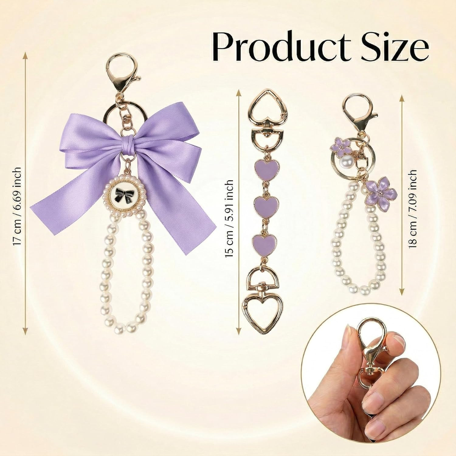 3 Pcs Bag Extender Chain Ribbon Bow Keychain Extender Bag Strap Pearl Purse Chai