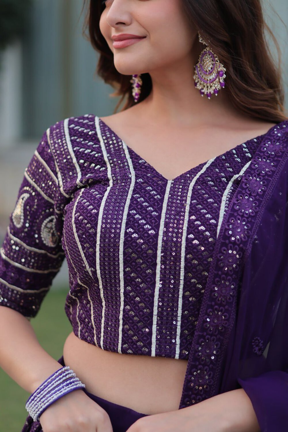 Purple Designer Dyeable Pure Viscose Jacquard fabric Lehenga Choli & Dupatta Set