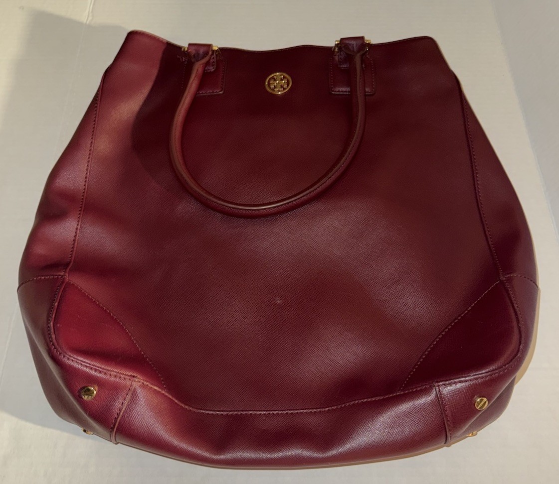 Tory Burch Burgundy Tote Robinson With Mirror