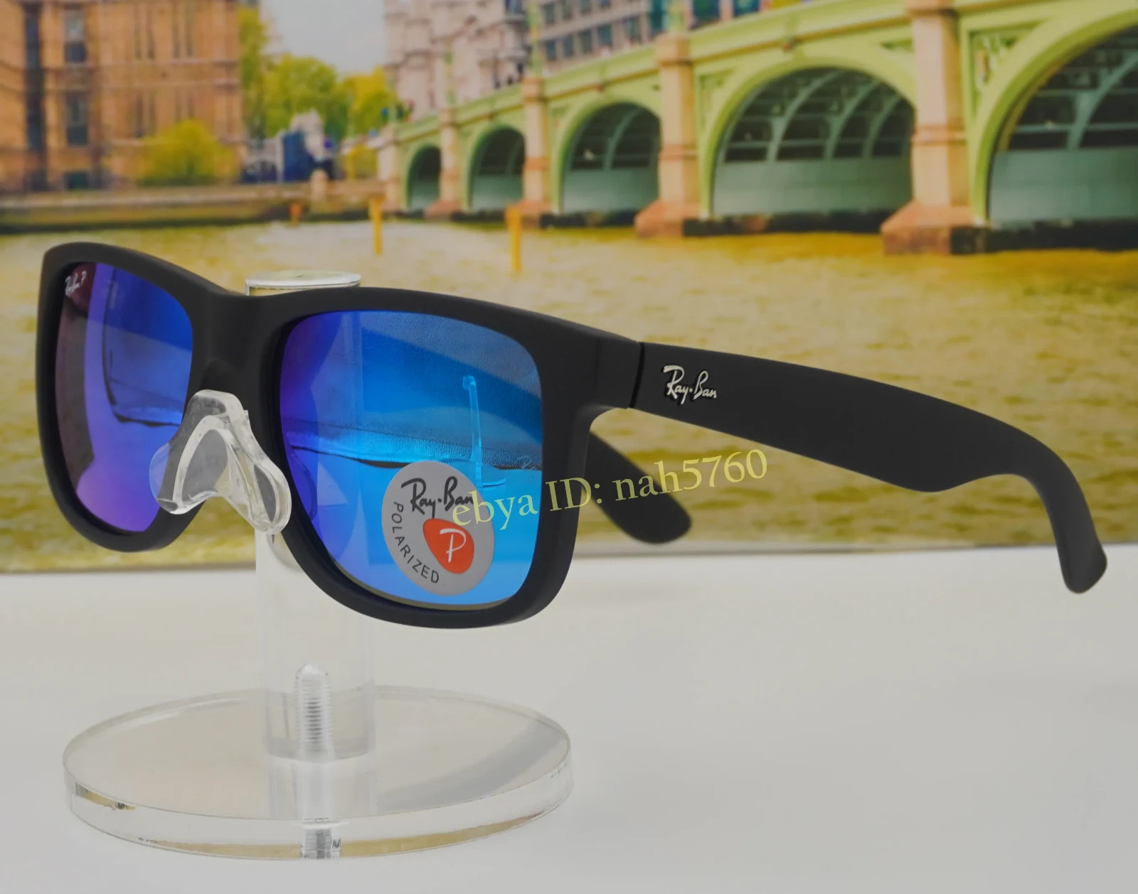 Ray-Ban Justin RB4165 Polarized Sunglasses 54mm Blue Mirror Lens Black UV400