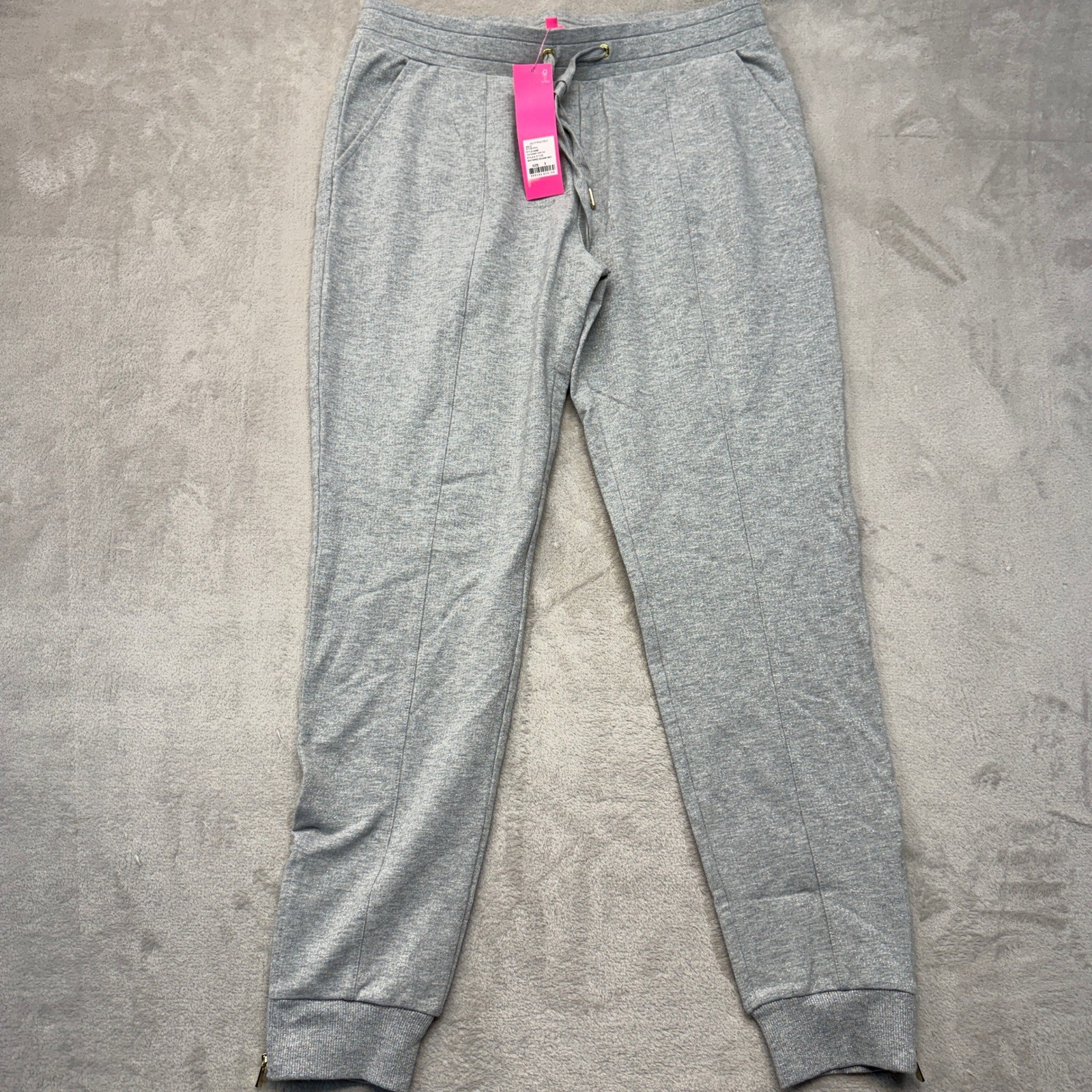 Lilly Pulitzer Pants Women’s Small Evia Shimmer Terry Grey Metallic Jogger Yoga